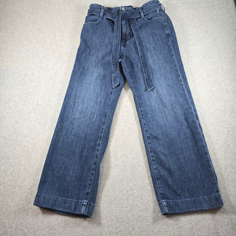 J.Crew Womens 27 Wide Leg Paperbag Waist Belted Jeans Dark Wash Blue High Rise